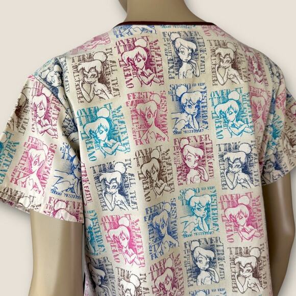 Disney Short Sleeve Medical Scrub Top Nurse Tinker Bell Women Size M Multicolor - Picture 7 of 11